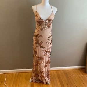 NWT Lulus Pink Blush Sequin Spaghetti Strap Gown